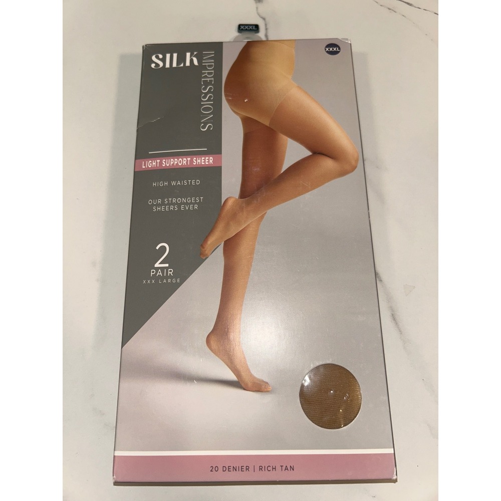Silk Impressions Light Support Sheer Pantyhose 2 Pair Rich Tan XXXL High Waisted